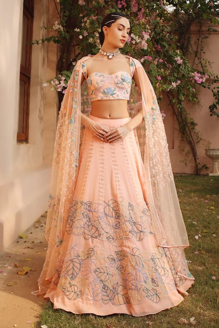 Shweta Aggarwal 3D Leaves Embroidered Lehenga Set 