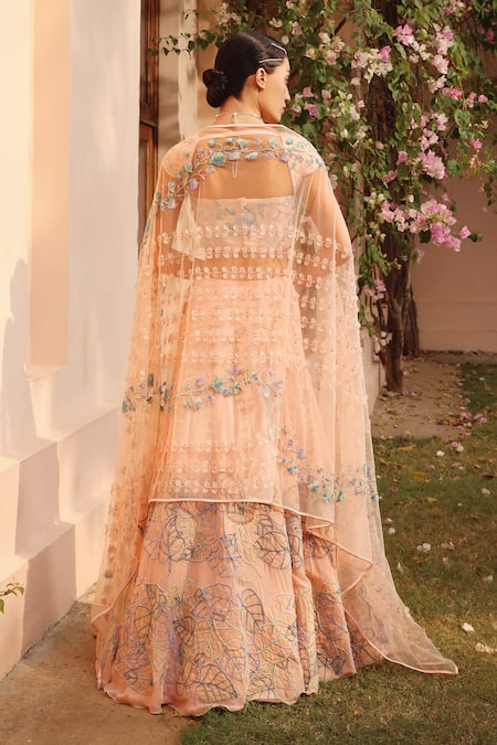 Shweta Aggarwal 3D Leaves Embroidered Lehenga Set 