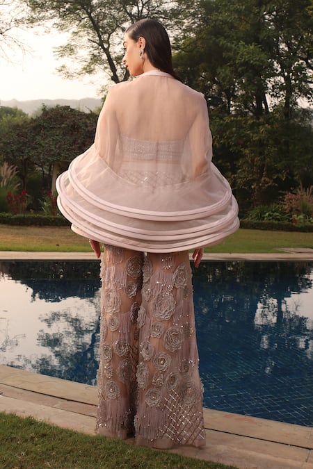 Shweta Aggarwal Exaggerated Abstract Cape Bejewelled Pant Set 