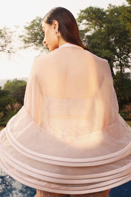 Buy Shweta Aggarwal Grey Silk, Organza Beads, Sequins Exaggerated Abstract Cape Bejewelled Pant Set Buy_Shweta Aggarwal_Grey Silk, Organza Beads, Sequins Exaggerated Abstract Cape Bejewelled Pant Set