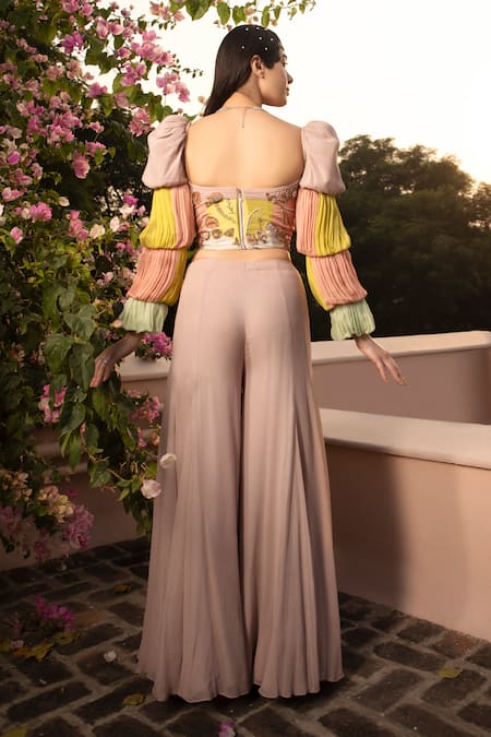 Shweta Aggarwal Color Block Embroidered Top With Sharara 