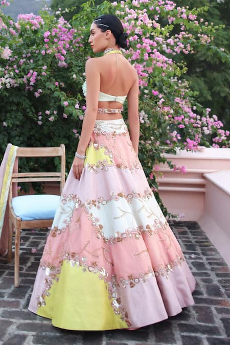 Shweta Aggarwal Color Block Floral Embroidered Lehenga Set 