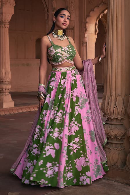 DiyaRajvvir Floral Print Blouse Lehenga Set 