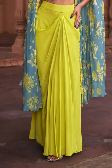 Buy Diyarajvvir Blue Organza, Crepe, Linen Sequins, Floral Print Cape With Dhoti Skirt Set Online at Aza Fashions Buy_Diyarajvvir_Blue Organza, Crepe, Linen Sequins, Floral Print Cape With Dhoti Skirt Set _Online_at_Aza_Fashions