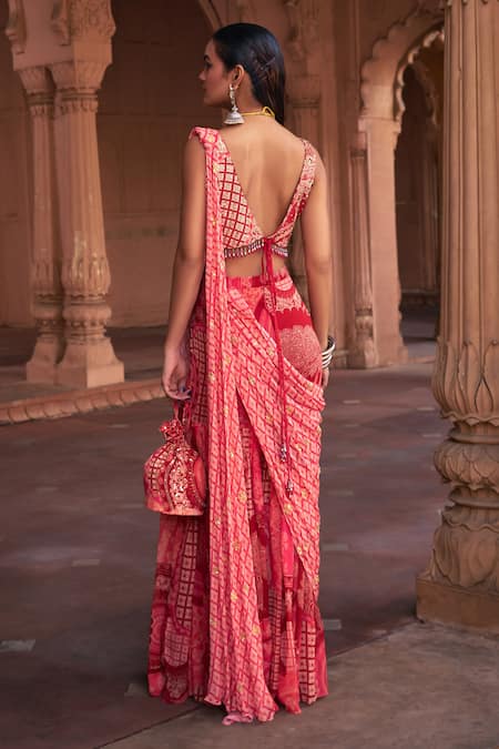 Diyarajvvir Thikri Print Pre-Draped Gharara Saree With Blouse 
