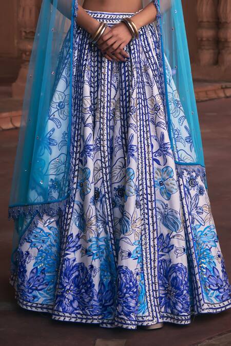Diyarajvvir Blue Tulle, Cotton, Silk Mirrors, Sequins, Bluebell Embroidered Lehenga Set Online at Aza Fashions Diyarajvvir_Blue Tulle, Cotton, Silk Mirrors, Sequins, Bluebell Embroidered Lehenga Set _Online_at_Aza_Fashions