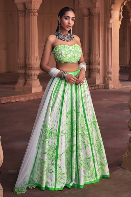 DiyaRajvvir Green Tulle Embroidery Cutdana Sweetheart Neck Jasmine Sequin Lehenga Set