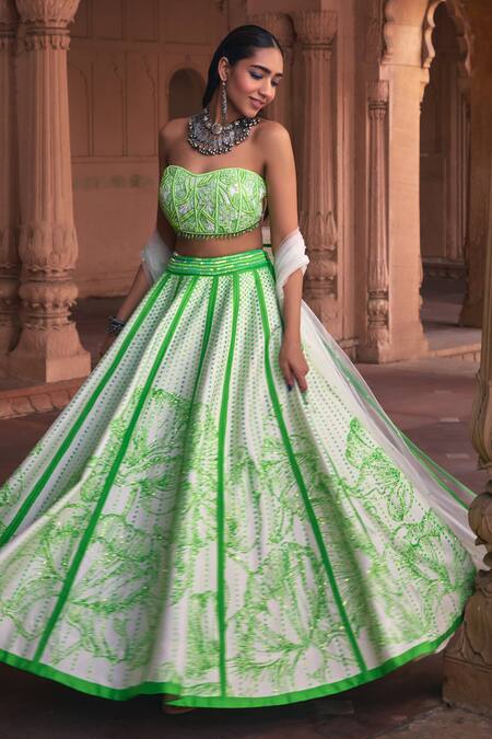 Diyarajvvir Green Tulle, Silk Sequins, Beads Sweetheart Jasmine Embroidered Lehenga Set Online at Aza Fashions Diyarajvvir_Green Tulle, Silk Sequins, Beads Sweetheart Jasmine Embroidered Lehenga Set _Online_at_Aza_Fashions