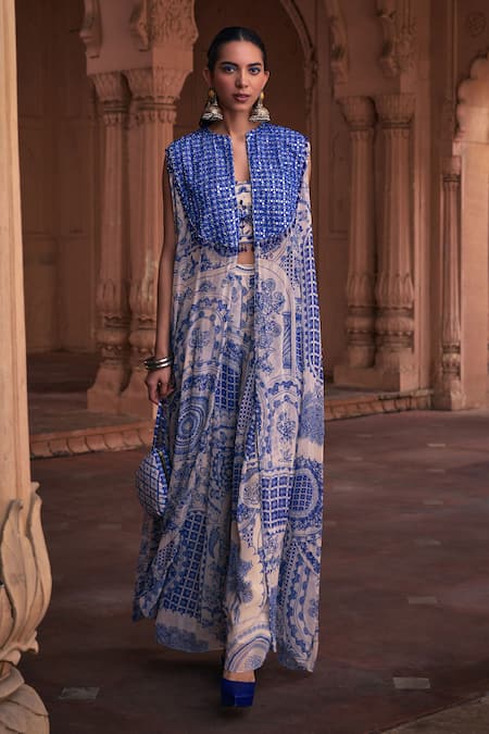 DiyaRajvvir Gulshan Print Embellished Cape Pant Set 