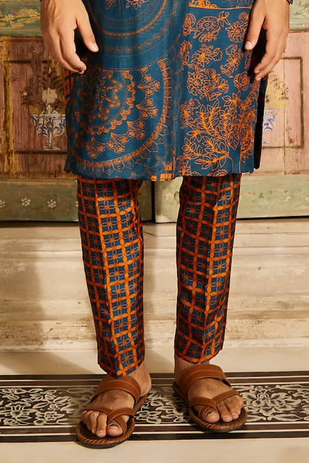 Diyarajvvir Blue Denim Mirrors, Zari Thikri Print Kurta And Pant Set Online at Aza Fashions Diyarajvvir_Blue Denim Mirrors, Zari Thikri Print Kurta And Pant Set _Online_at_Aza_Fashions