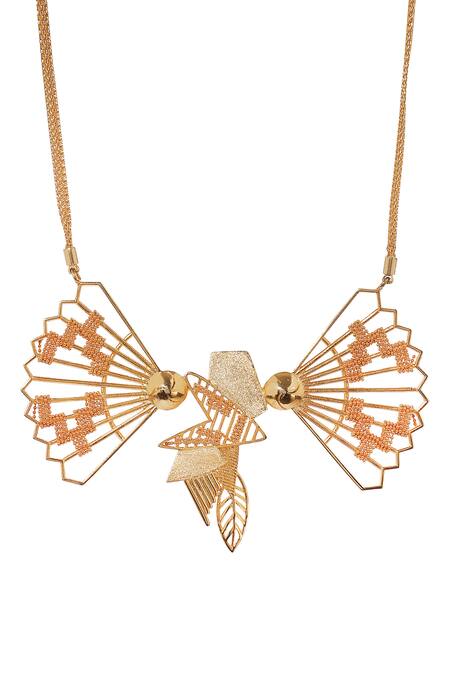 Itrana_Gold Plated Sash Geometric Carved Pendant Necklace _Online_at_Aza_Fashions
