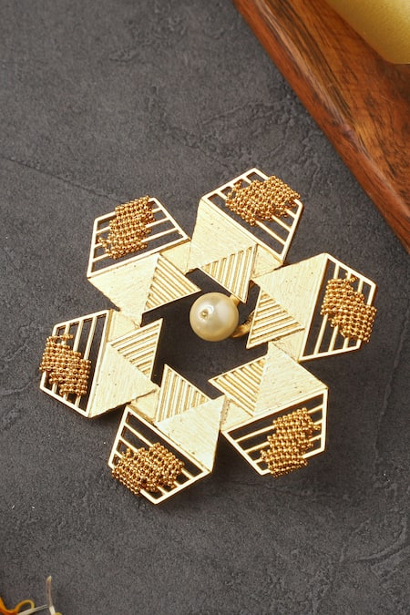 Itrana Hexagon Carved Cutwork Ring 