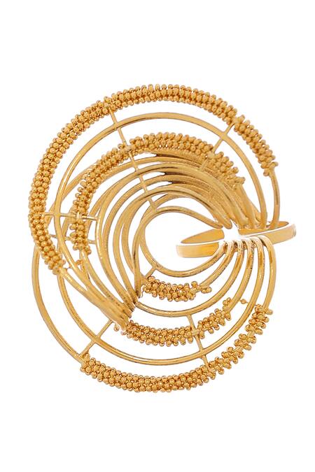 Buy_Itrana_Gold Plated Beads Geometric Cutwork Carved Ring 