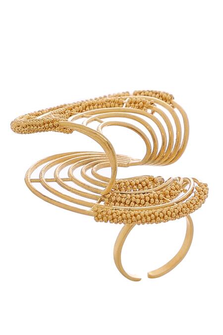 Shop_Itrana_Gold Plated Beads Geometric Cutwork Carved Ring 