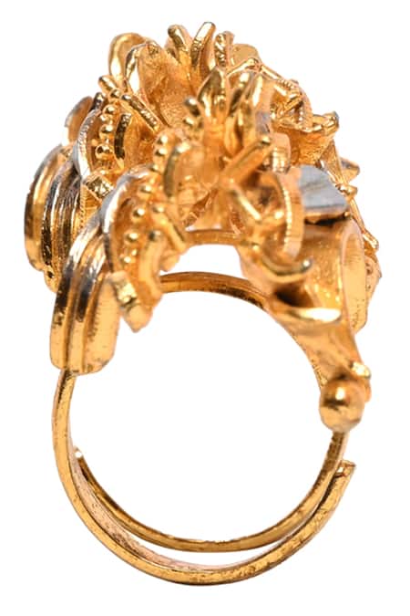 Itrana_Gold Plated Beads Chain Embellished Ring _Online_at_Aza_Fashions