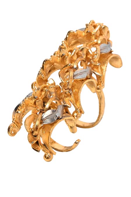 Buy_Itrana_Gold Plated Beads Chain Embellished Ring _Online_at_Aza_Fashions