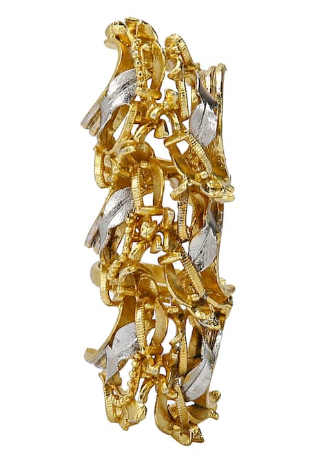 Itrana_Gold Plated Beads Chain Embellished Ring _at_Aza_Fashions