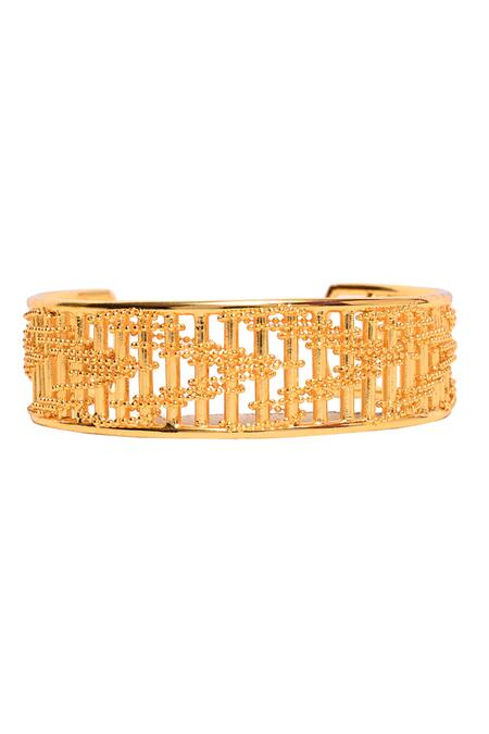 Shop_Itrana_Gold Plated Beads Stripe Carved Bracelet _Online_at_Aza_Fashions