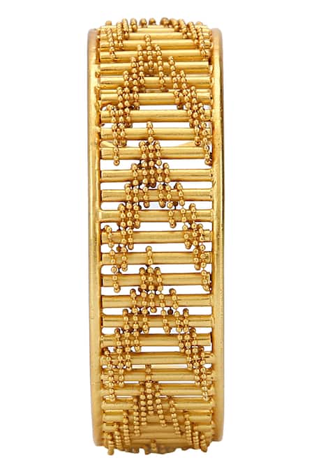 Itrana_Gold Plated Beads Stripe Carved Bracelet _at_Aza_Fashions