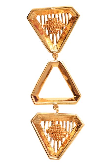 Itrana_Gold Plated Beads Triangle Carved Earrings _Online_at_Aza_Fashions