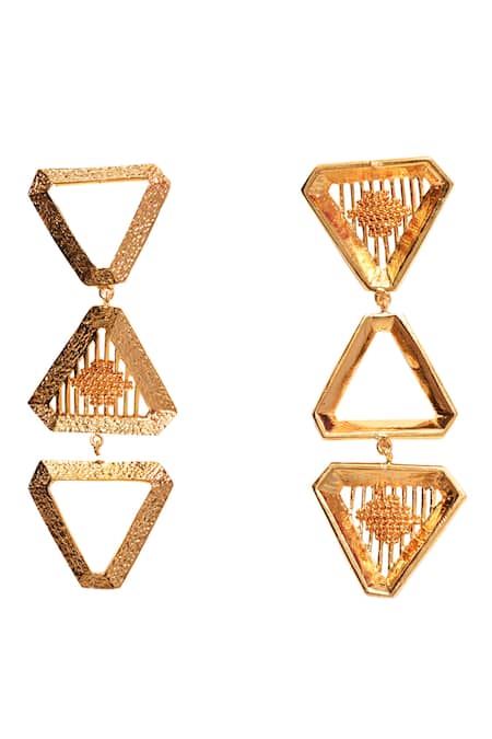 Buy_Itrana_Gold Plated Beads Triangle Carved Earrings _Online_at_Aza_Fashions