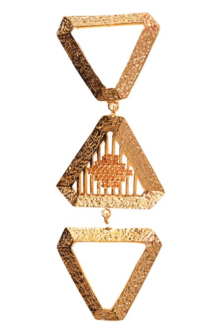 Shop_Itrana_Gold Plated Beads Triangle Carved Earrings _Online_at_Aza_Fashions