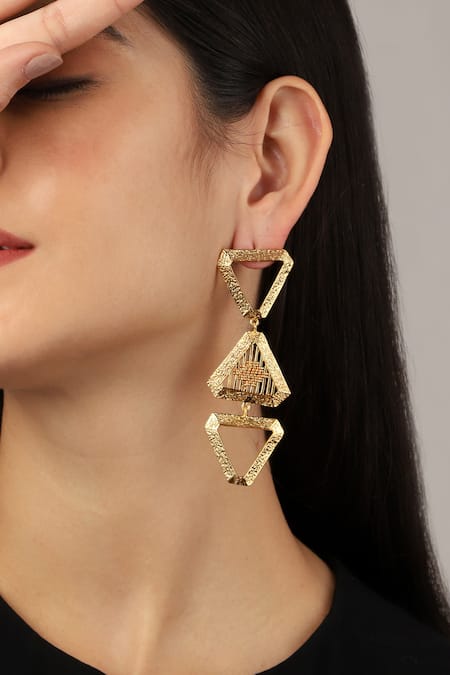 Shop_Itrana_Gold Plated Beads Triangle Carved Earrings 
