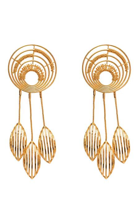Itrana Gold Plated Beads Geometric Carved Cutwork Danglers Online at Aza Fashions Itrana_Gold Plated Beads Geometric Carved Cutwork Danglers _Online_at_Aza_Fashions