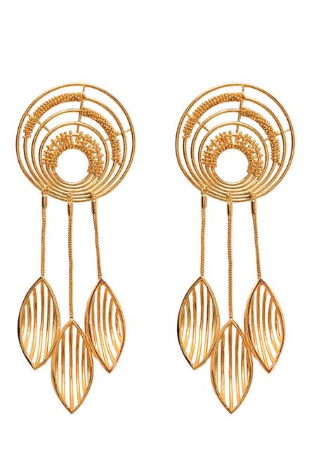 Shop Itrana Gold Plated Beads Geometric Carved Cutwork Danglers Online at Aza Fashions Shop_Itrana_Gold Plated Beads Geometric Carved Cutwork Danglers _Online_at_Aza_Fashions