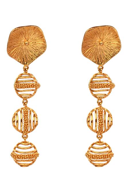 Itrana Gold Plated Studs Plume Ribbed Spheric Danglers Online at Aza Fashions Itrana_Gold Plated Studs Plume Ribbed Spheric Danglers _Online_at_Aza_Fashions