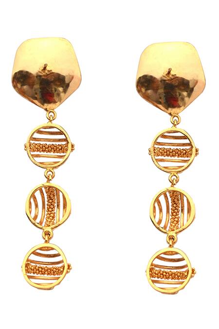 Buy Itrana Gold Plated Studs Plume Ribbed Spheric Danglers Online at Aza Fashions Buy_Itrana_Gold Plated Studs Plume Ribbed Spheric Danglers _Online_at_Aza_Fashions