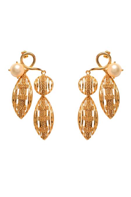 Itrana Gold Plated Pearls Leaflet Swerve Earrings Online at Aza Fashions Itrana_Gold Plated Pearls Leaflet Swerve Earrings _Online_at_Aza_Fashions