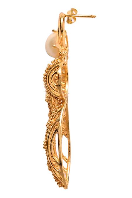 Buy Itrana Gold Plated Pearls Leaflet Swerve Earrings Online at Aza Fashions Buy_Itrana_Gold Plated Pearls Leaflet Swerve Earrings _Online_at_Aza_Fashions