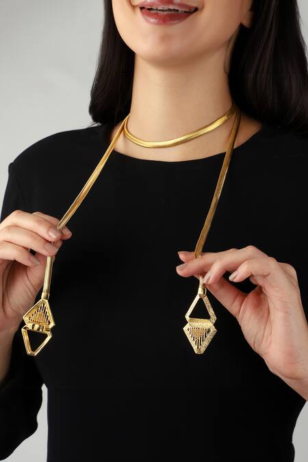 Itrana Gold Plated Prism Reflection Long Necklace at Aza Fashions Itrana_Gold Plated Prism Reflection Long Necklace _at_Aza_Fashions