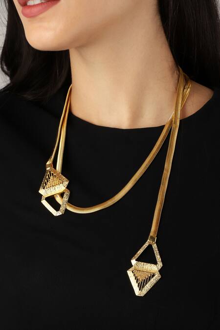 Buy Itrana Gold Plated Prism Reflection Long Necklace Buy_Itrana_Gold Plated Prism Reflection Long Necklace