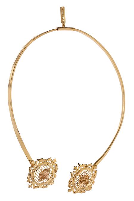 Itrana_Gold Plated Damask Jaal Arc Necklace _Online_at_Aza_Fashions