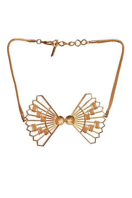 Shop Itrana Gold Plated Bow Cheer Choker Online at Aza Fashions Shop_Itrana_Gold Plated Bow Cheer Choker _Online_at_Aza_Fashions