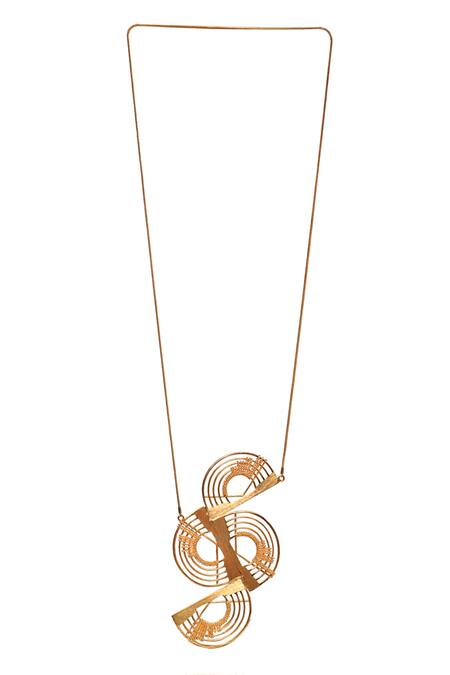 Itrana Gold Plated Spiral Crescent Long Pendant Necklace Online at Aza Fashions Itrana_Gold Plated Spiral Crescent Long Pendant Necklace _Online_at_Aza_Fashions