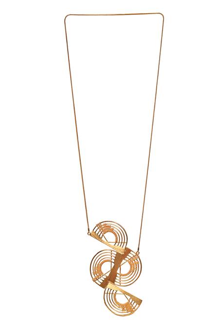 Shop Itrana Gold Plated Spiral Crescent Long Pendant Necklace Online at Aza Fashions Shop_Itrana_Gold Plated Spiral Crescent Long Pendant Necklace _Online_at_Aza_Fashions