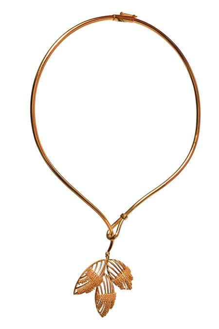 Itrana Gold Plated Glazing Leaf Flame Necklace Online at Aza Fashions Itrana_Gold Plated Glazing Leaf Flame Necklace _Online_at_Aza_Fashions