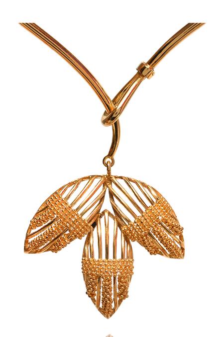 Buy Itrana Gold Plated Glazing Leaf Flame Necklace Online at Aza Fashions Buy_Itrana_Gold Plated Glazing Leaf Flame Necklace _Online_at_Aza_Fashions