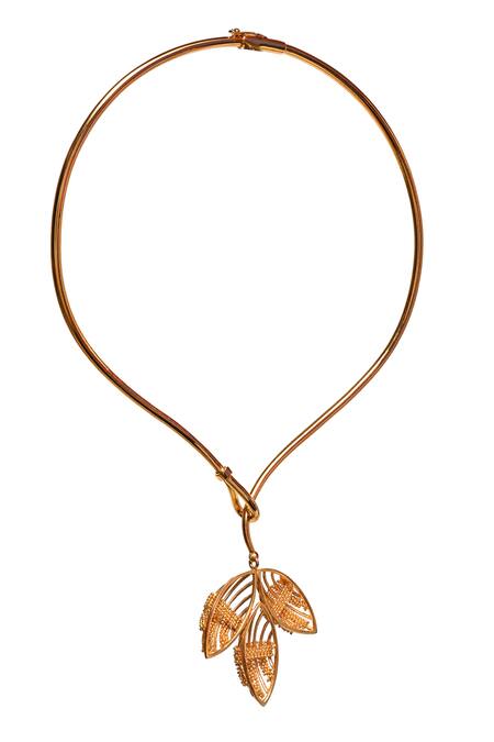 Shop Itrana Gold Plated Glazing Leaf Flame Necklace Online at Aza Fashions Shop_Itrana_Gold Plated Glazing Leaf Flame Necklace _Online_at_Aza_Fashions