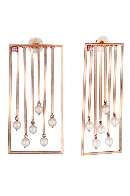 Itrana Rose Gold Pearls Nolana Frame Earrings at Aza Fashions Itrana_Rose Gold Pearls Nolana Frame Earrings _at_Aza_Fashions