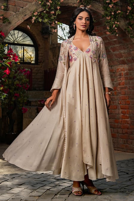 Label Niti Bothra Mughal Floral Pattern Jacket With Dress 