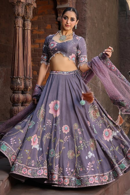 Label Niti Bothra Mughal Silk Chanderi Printed Lehenga Set 