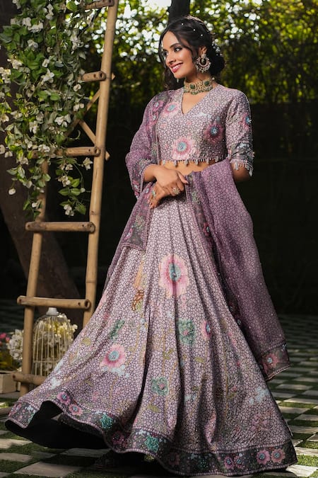 Label Niti Bothra Mughal Silk Chanderi Embroidered Lehenga Set 