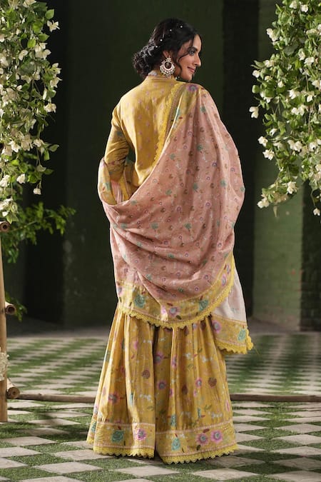 Label Niti Bothra Mughal Floral Print Kurta Sharara Set 