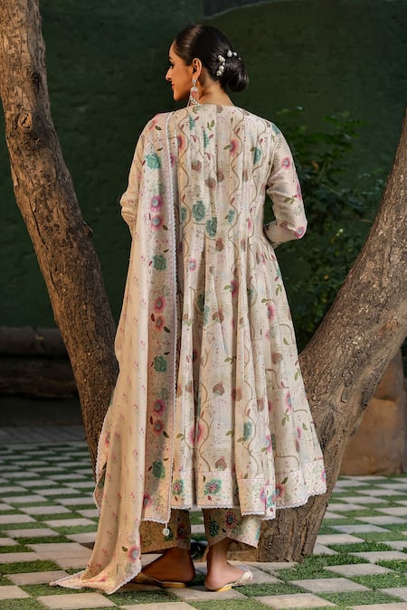 Label Niti Bothra Silk Chanderi Floral Print Anarkali Set 