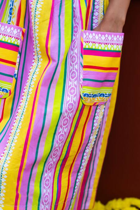 Shop_Prachi Kamat_Multi Color Cotton, Linen Round Neck Portuguese Print Top With Skirt _Online_at_Aza_Fashions