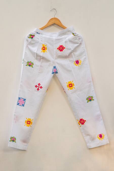 Buy_Prachi Kamat_Yellow Cotton, Linen Patchwork Round Neck Straight Kurta With Printed Pant 